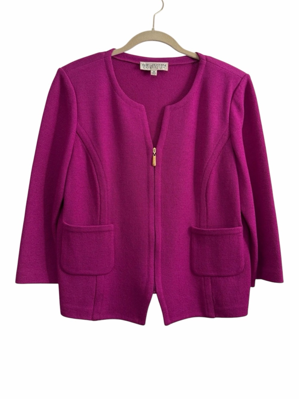 St. John Collection Magenta Santana Knit Zip Jacket Size 12 Made USA